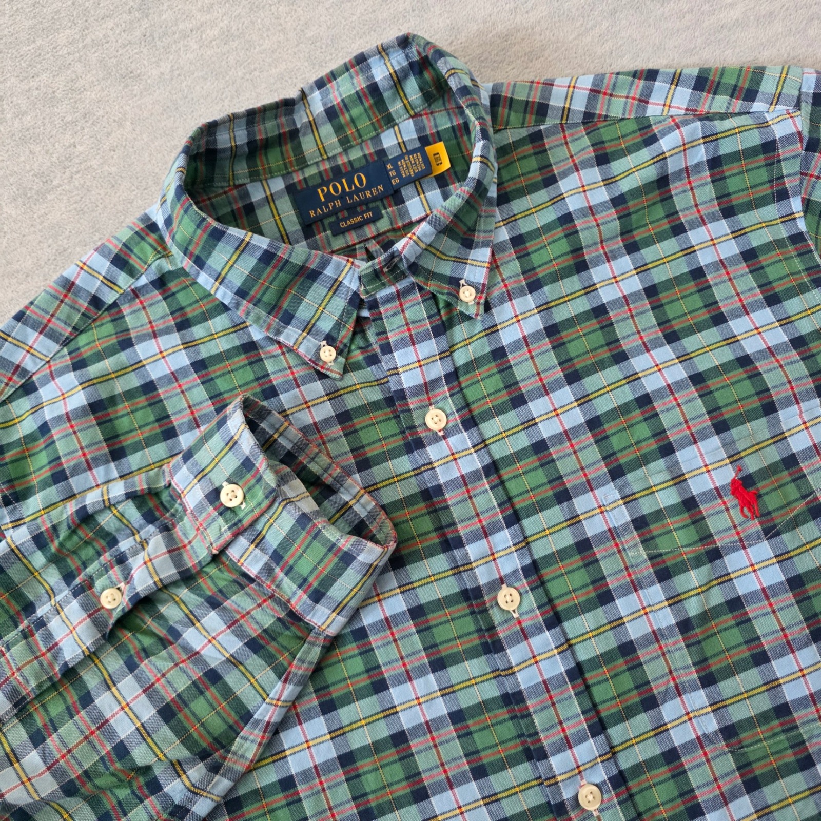 Polo Ralph Lauren Mens Xl Classic Fit Plaid Button Down Shirt Green Blue Cotton